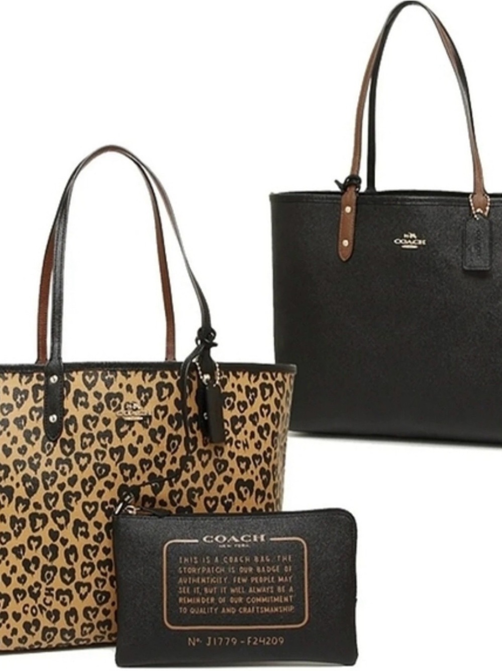 Coach Leopard Print and Black Reversible Tote Set
